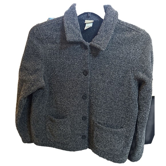 LL BEAN Knit Marled Blazer Poly/Cotton Black/Ivory Size LG-REG - Picture 3 of 9